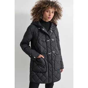 DKNY Women's hoodie Black Quilted  with toggel Coat